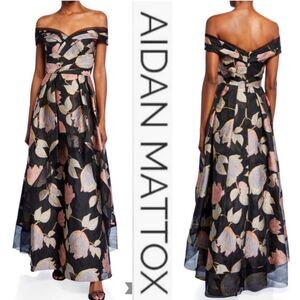Aidan Mattox Floral Jacquard Off Shoulder Gown